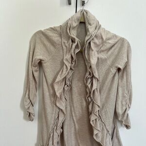 Beige knit ruffle cardigan (brand: INC from Macys, Size: Small Petite)